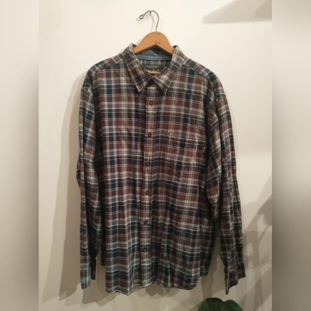 Woolrich Casual Checkered Button Down, Brown and Blue, XL
